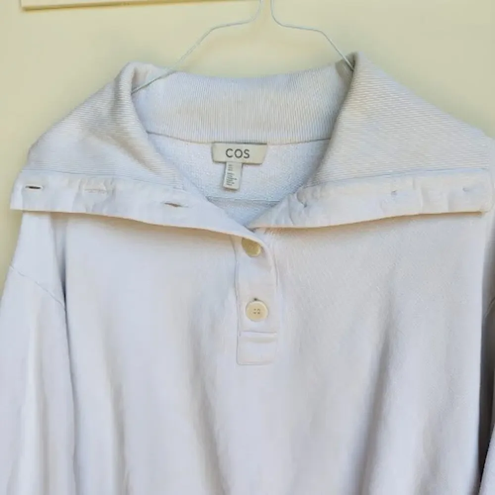 COS | Beige Fold-Over Neck Drawstring Hem Cropped Boxy Pullover Sweater Lhy7u
